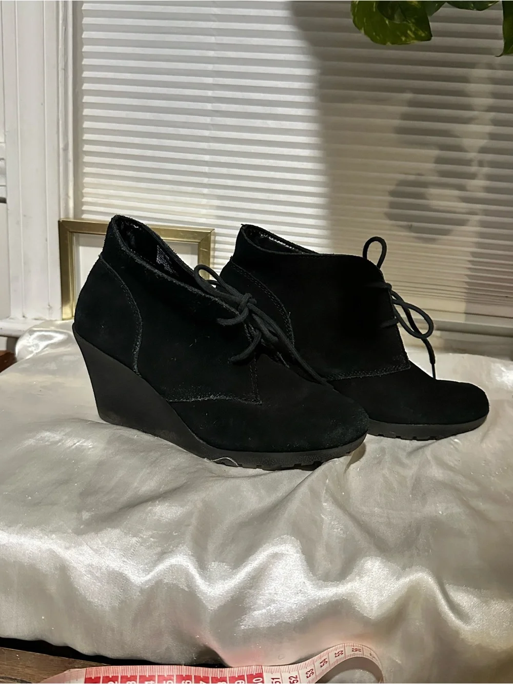 White Mountain Black Suede Wedge Ankle Booties - Classic Women's Lace-Up